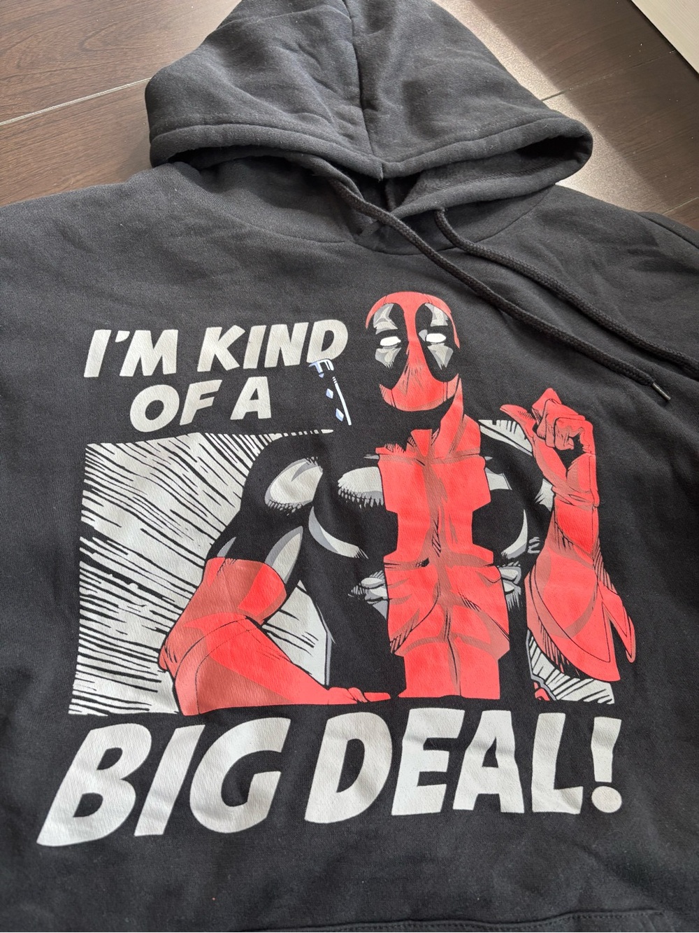 NEW official Marvel Black Deadpool Graphic Hoodie - I'm Kind of a Big Deal - Picture 2 of 4